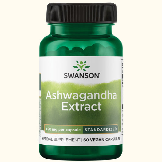 Swanson Extracto de Ashwagandha Adaptógeno, 450 mg, 60 Cápsulas, Non‑GMO, Certificado GMP