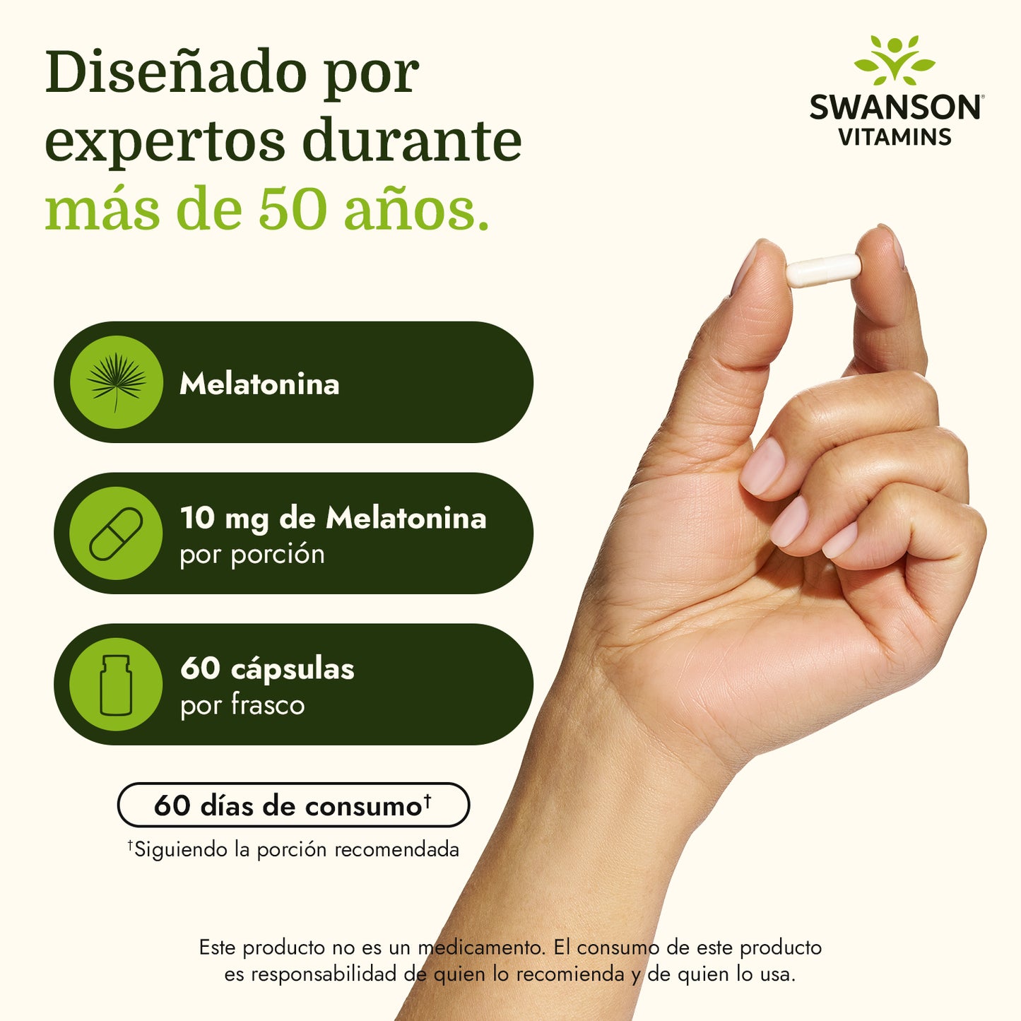 Swanson Suplemento Melatonina de triple potencia 10 mg, 60 Cáspsulas