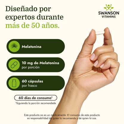 Swanson Suplemento Melatonina de triple potencia 10 mg, 60 Cáspsulas