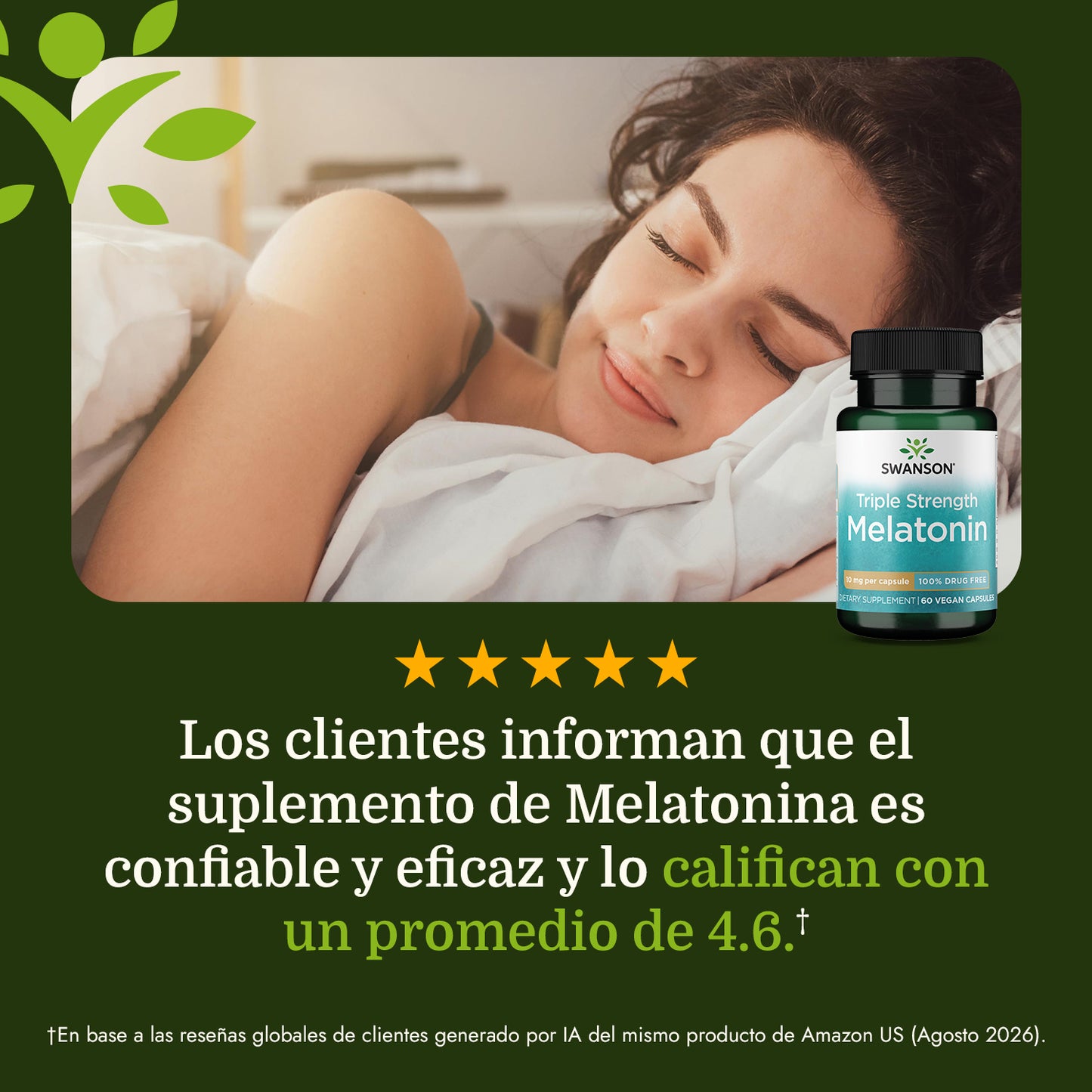 Swanson Suplemento Melatonina de triple potencia 10 mg, 60 Cáspsulas
