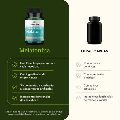 Swanson Suplemento Melatonina de triple potencia 10 mg, 60 Cáspsulas