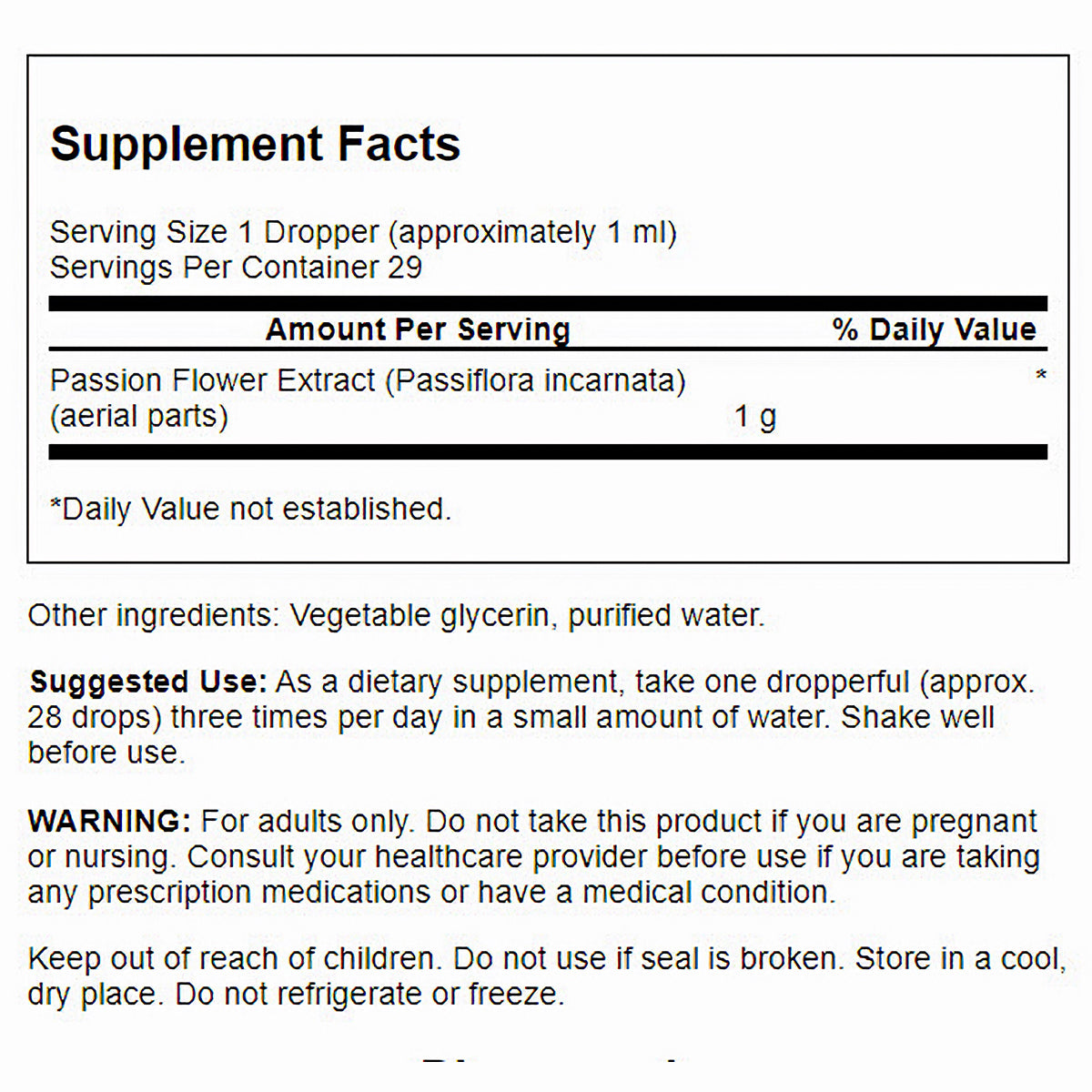 Swanson Extracto líquido de flor de la pasión - Sin alcohol ni azúcar 1 g, 1 fl oz Líquido