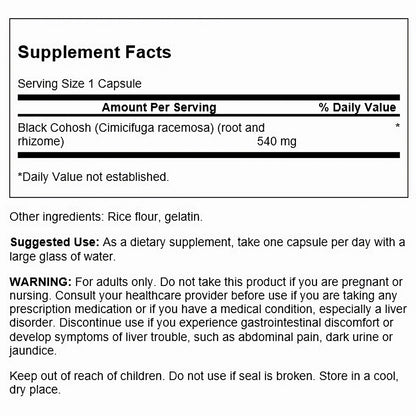 Swanson Suplemento de Cohosh Negro 540mg, 60 cápsulas