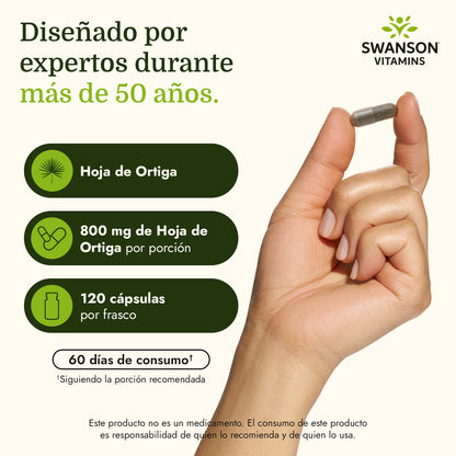 Swanson Premium Suplemento de Hoja de Ortiga 400 mg, 120 Cápsulas