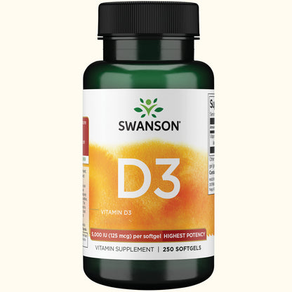 Swanson Vitamina D3 5000ui, 250 cápsulas blandas