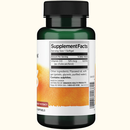 Swanson Vitamina D3 5000ui, 250 cápsulas blandas