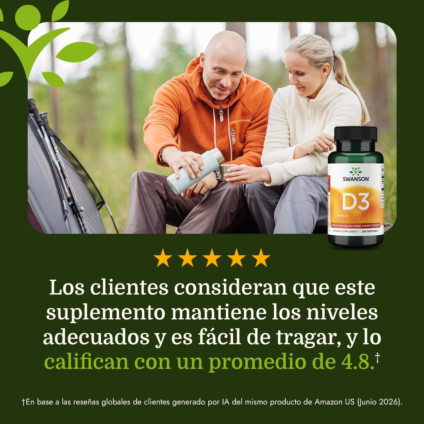 Swanson Vitamina D3 5000ui, 250 cápsulas blandas
