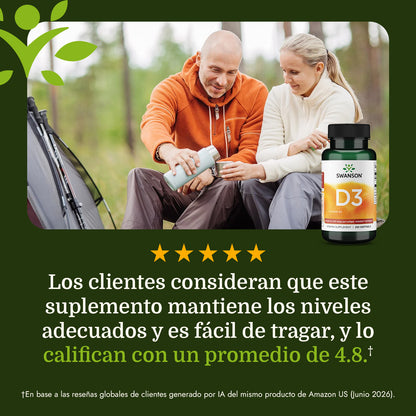 Swanson Vitamina D3 5000ui, 250 cápsulas blandas