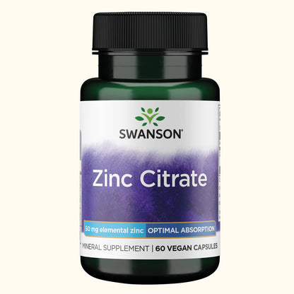 Swanson Citrato de Zinc, 50 mg, 60 Cápsulas, Non‑GMO, Certificado GMP