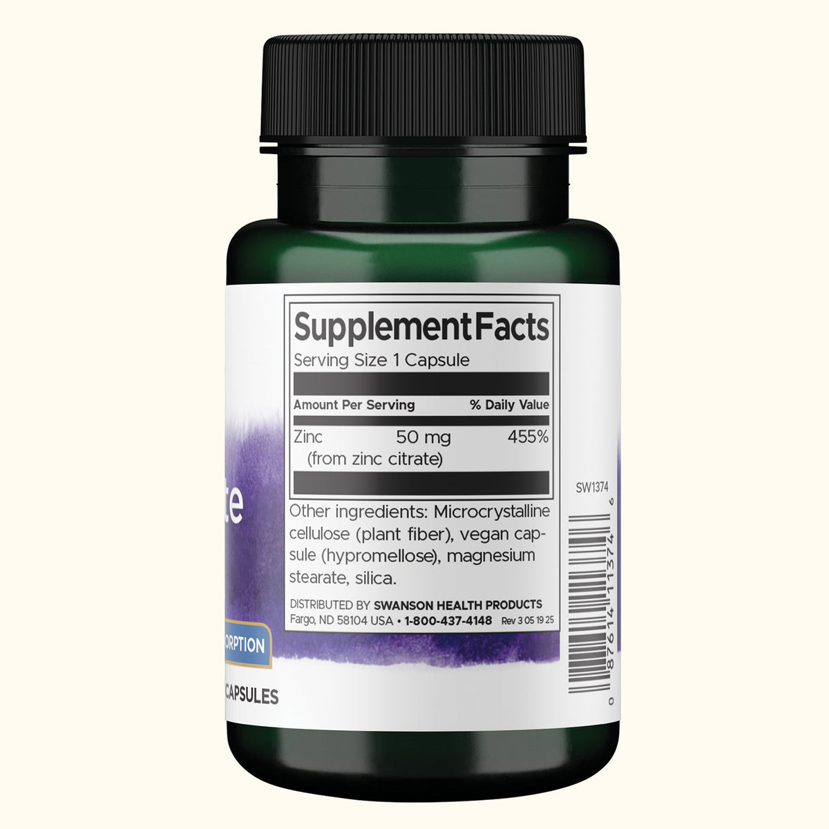 Swanson Citrato de Zinc, 50 mg, 60 Cápsulas, Non‑GMO, Certificado GMP