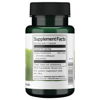 Swanson Suplemento Hongo Chaga de espectro completo 400 mg, 60 cápsulas