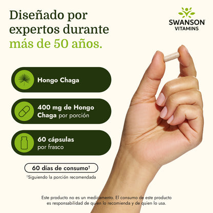 Swanson Suplemento Hongo Chaga de espectro completo 400 mg, 60 cápsulas