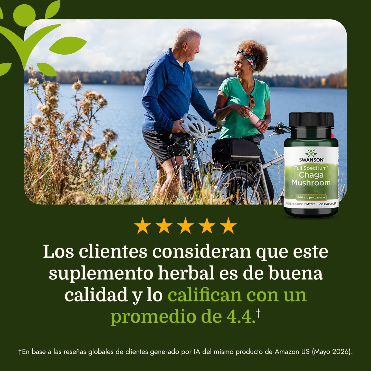 Swanson Suplemento Hongo Chaga de espectro completo 400 mg, 60 cápsulas