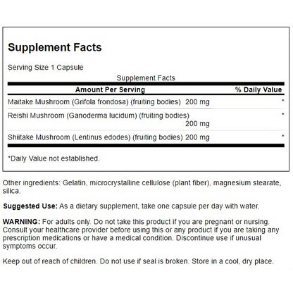 Swanson Suplemento de Complejo de tres hongos Espectro Completo - 60 Cápsulas