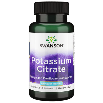 Swanson Suplemento Citrato de potasio 120 Cápsulas, 99mg