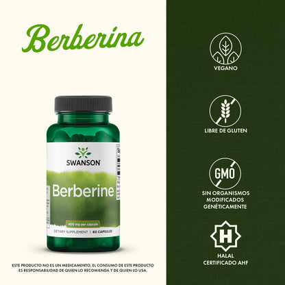 Swanson Suplemento de Berberina 400 mg, 60 Cápsulas