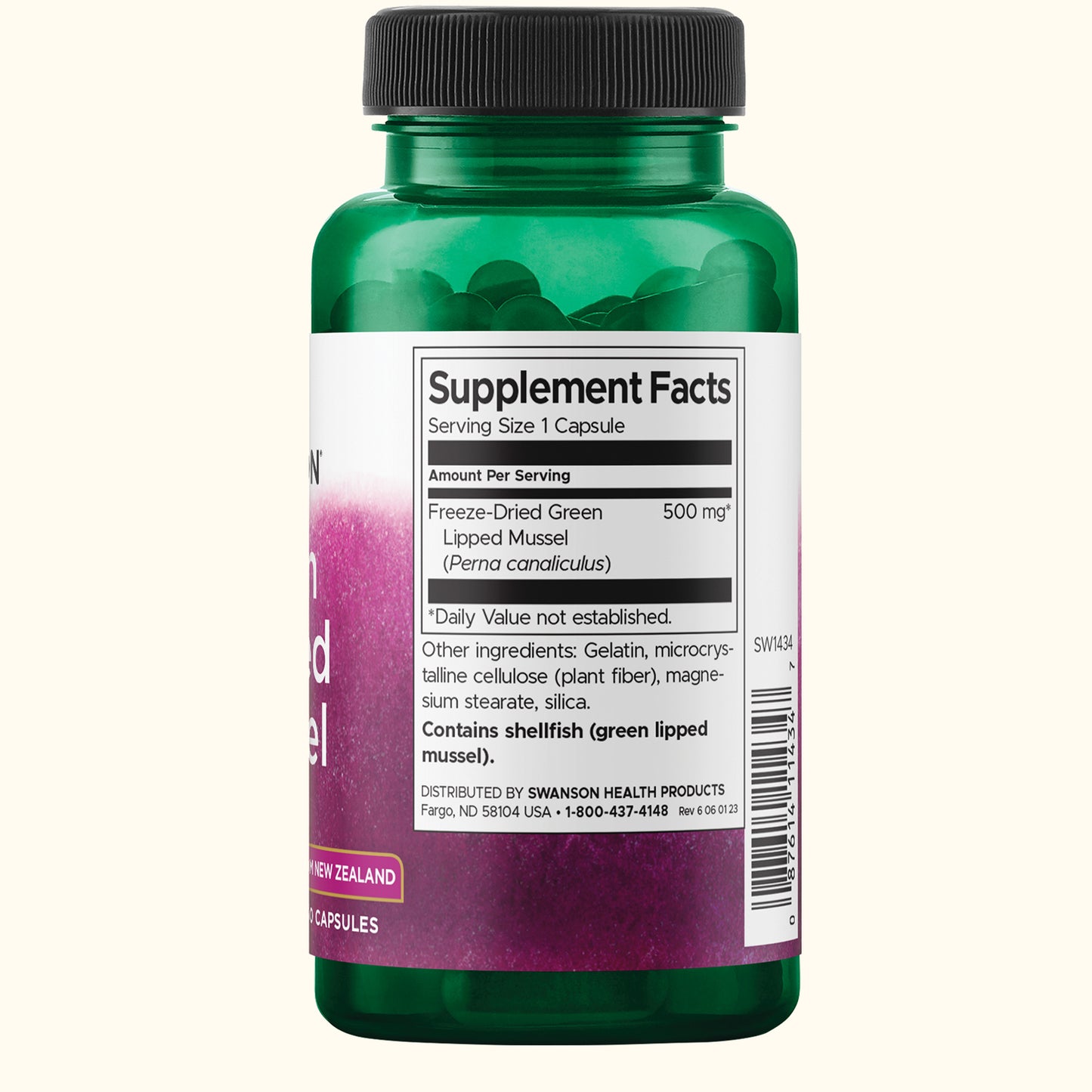 Swanson Suplemento Mejillón de labio verde de Nueva Zelanda 500 mg, 60 Cápsulas