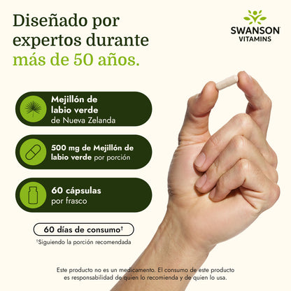 Swanson Suplemento Mejillón de labio verde de Nueva Zelanda 500 mg, 60 Cápsulas