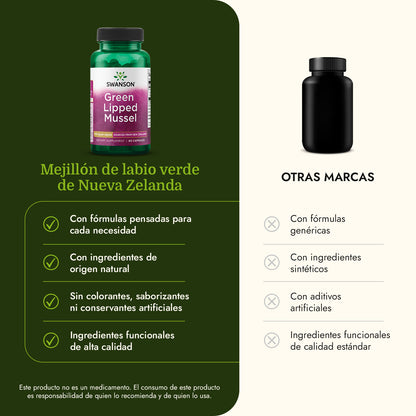 Swanson Suplemento Mejillón de labio verde de Nueva Zelanda 500 mg, 60 Cápsulas