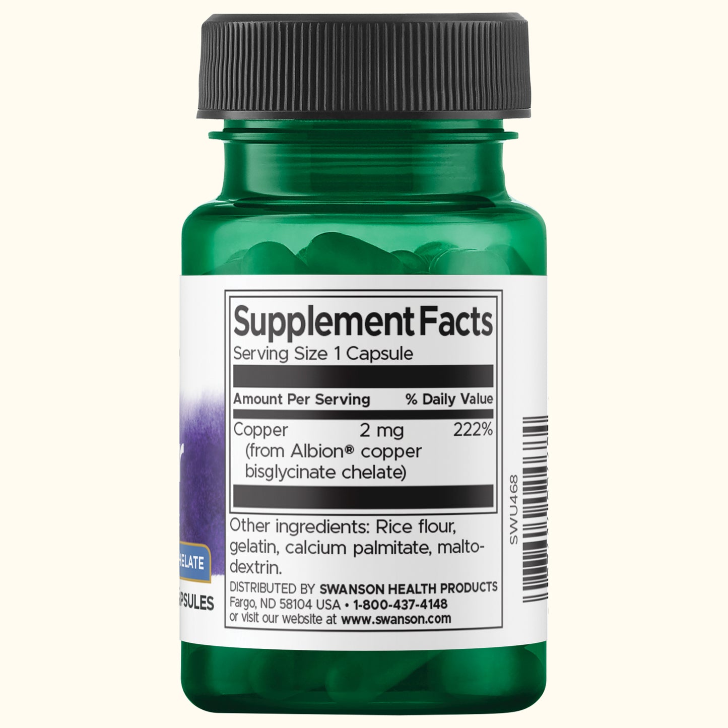 Swanson Suplemento de Cobre Albion 2 mg, 60 cápsulas
