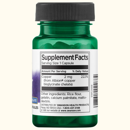 Swanson Suplemento de Cobre Albion 2 mg, 60 cápsulas