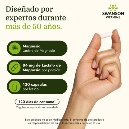 Swanson Suplemento Magnesio (lactato) 84 mg, 120 cápsulas