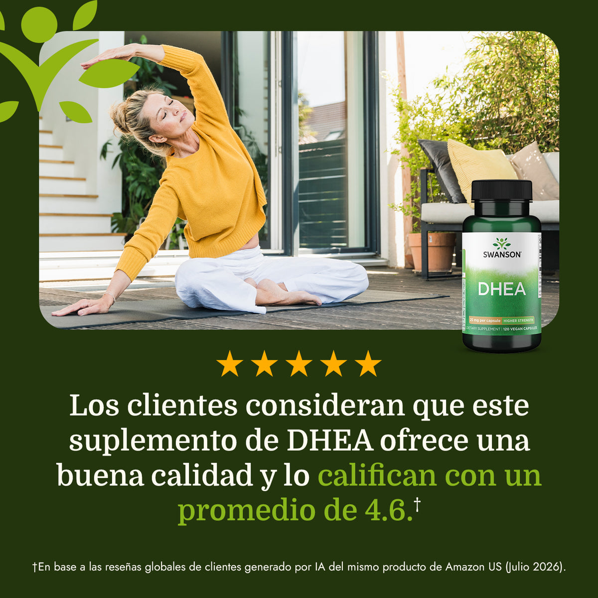 Swanson DHEA High Potency 25 mg, 120 Cápsulas, Non‑GMO, Certificado GMP