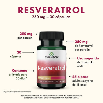 Swanson Suplemento deResveratrol 250 mg, 30 cápsulas