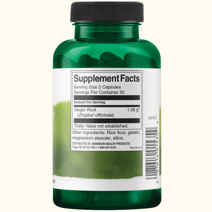 Swanson Suplemento Raíz de Jengibre, 540 mg, 100 Cápsulas, Non‑GMO, Certificado GMP