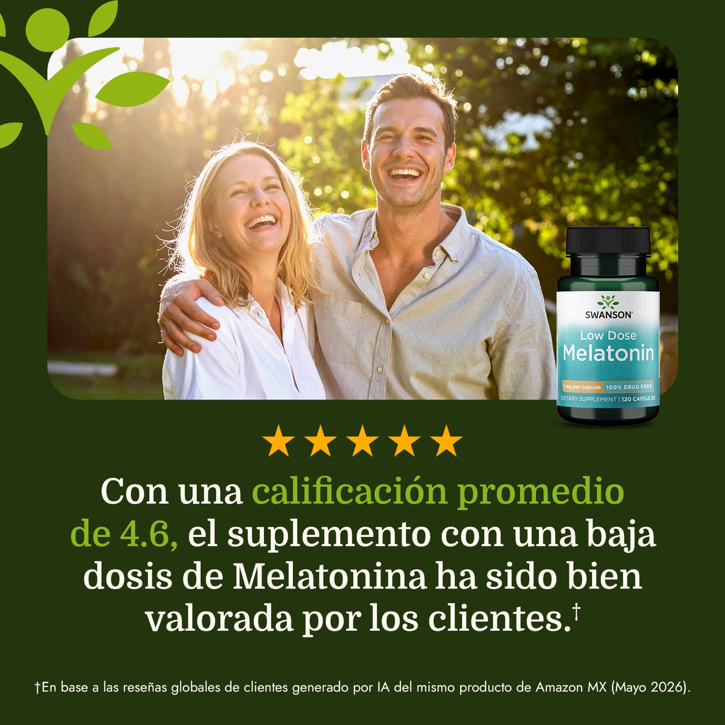 Swanson Suplemento Melatonina 1 mg, 120 cápsulas