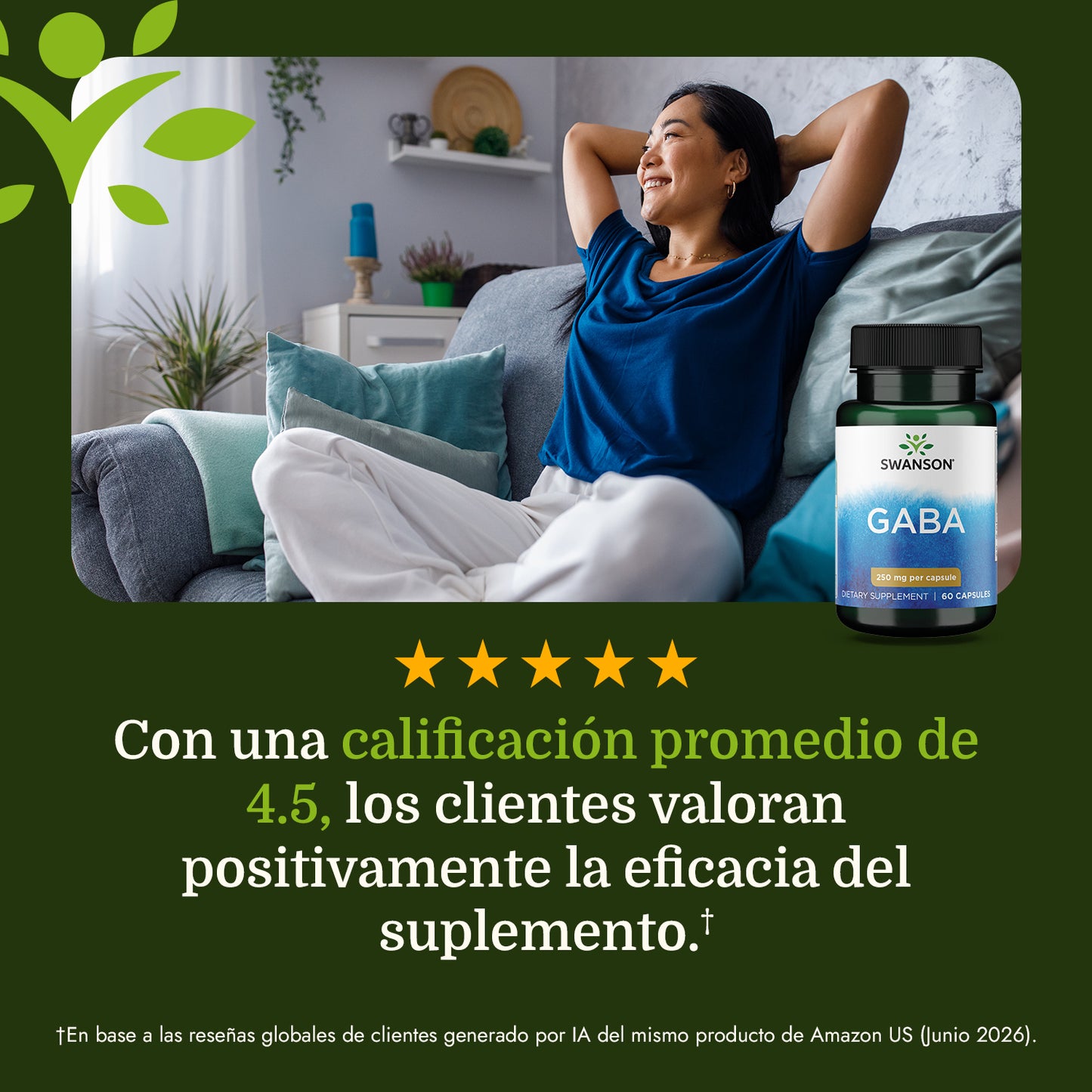 Swanson Suplemento de Gaba 250 mg, 60 Cápsulas