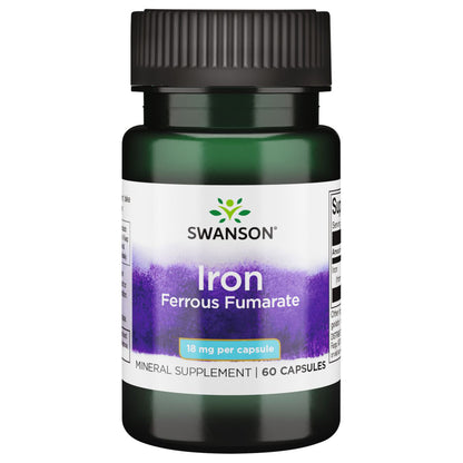Swanson Suplemento de Hierro (Fumarato Ferroso) 18 mg, 60 Cápsulas