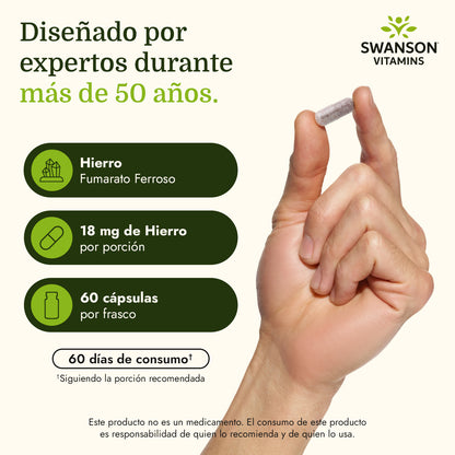 Swanson Suplemento de Hierro (Fumarato Ferroso) 18 mg, 60 Cápsulas