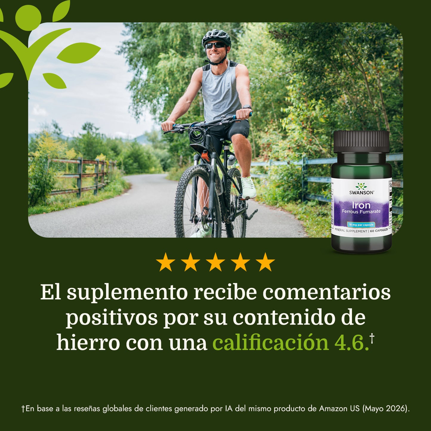 Swanson Suplemento de Hierro (Fumarato Ferroso) 18 mg, 60 Cápsulas