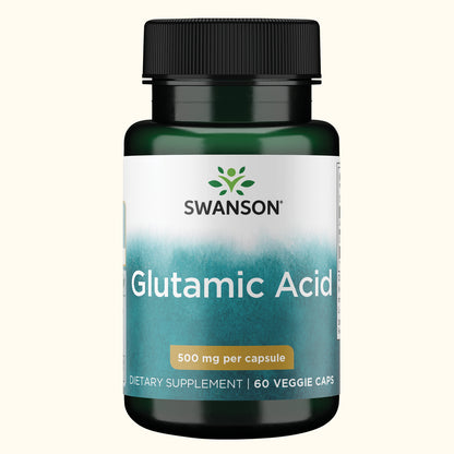 Swanson Premium Suplemento de Ácido glutámico 500 mg, 60 cápsulas