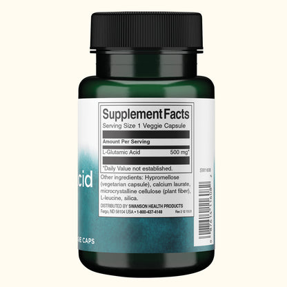 Swanson Premium Suplemento de Ácido glutámico 500 mg, 60 cápsulas