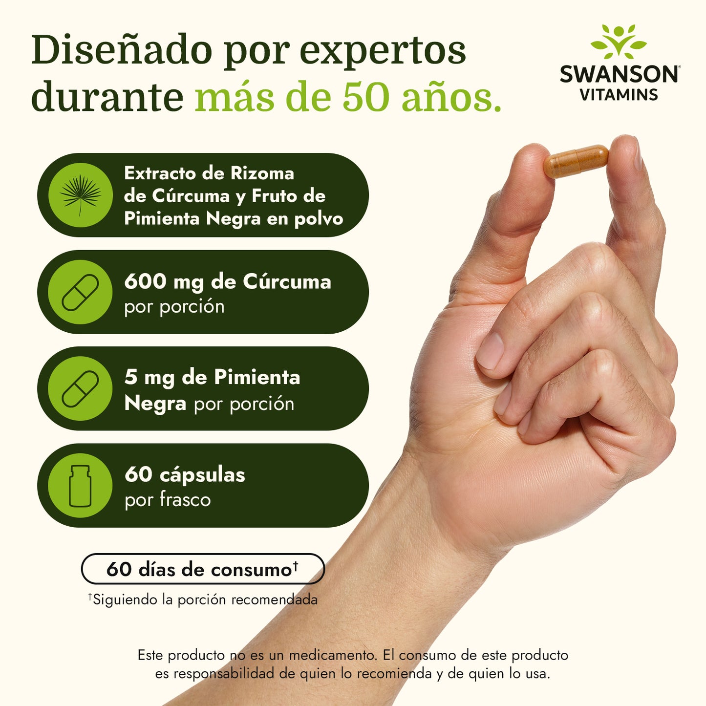 Swanson Suplemento Cúrcuma y Pimienta Negra, 60 cápsulas