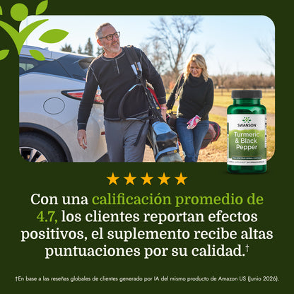 Swanson Suplemento Cúrcuma y Pimienta Negra, 60 cápsulas