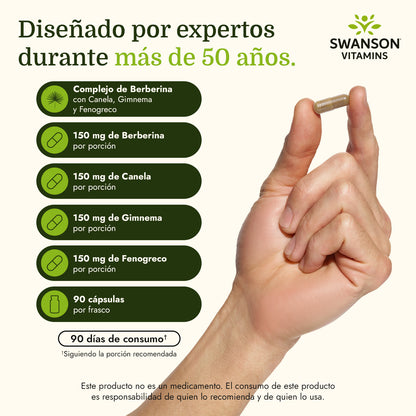 Swanson Suplemento Complejo de Berberina con Canela, Gimnema y Fenogreco, 90 Cápsulas