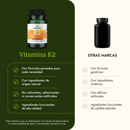 Swanson Vitamina K2 100mcg, 30 cápsulas