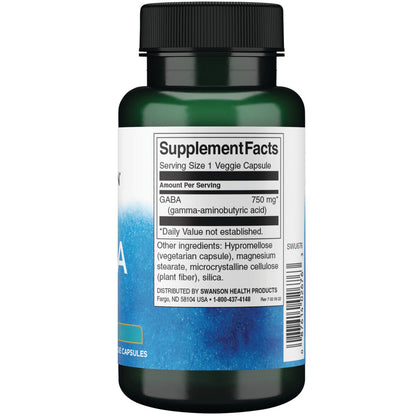 Swanson Suplemento de GABA 750 mg, 60 cápsulas