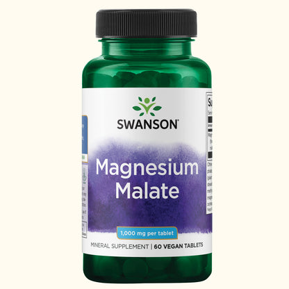 Swanson Malato de Magnesio, 1000 mg (150 mg Elementales), 60 Tabletas, Non‑GMO, Certificado GMP