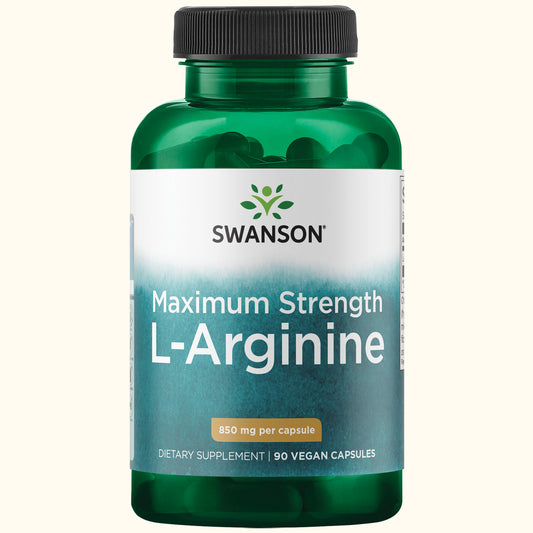 Swanson Suplemento L-arginina de fuerza máxima 850 mg, 90 cápsulas