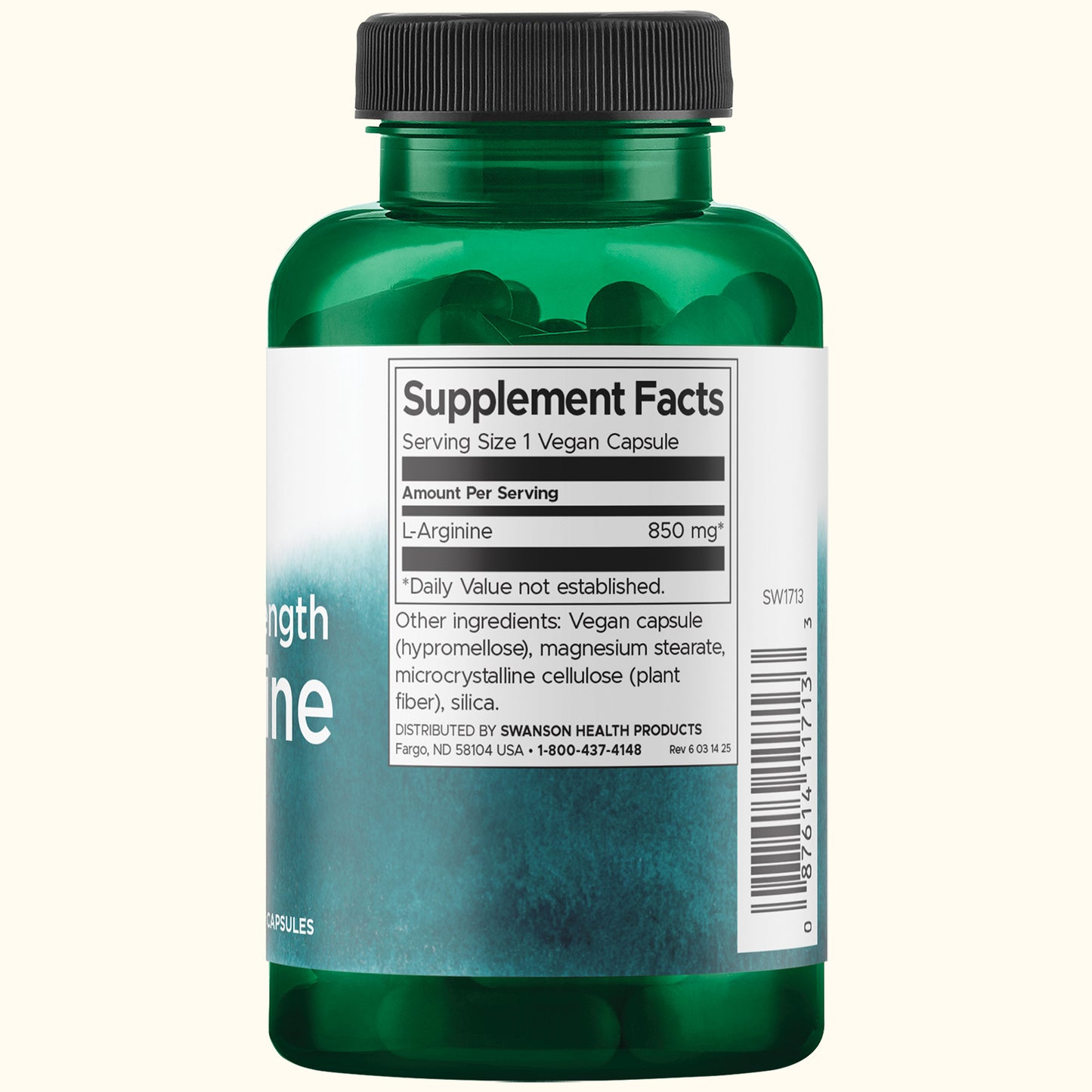 Swanson Suplemento L-arginina de fuerza máxima 850 mg, 90 cápsulas