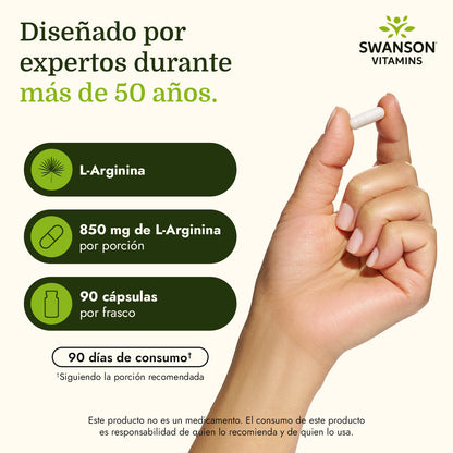 Swanson Suplemento L-arginina de fuerza máxima 850 mg, 90 cápsulas