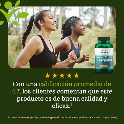 Swanson Suplemento L-arginina de fuerza máxima 850 mg, 90 cápsulas