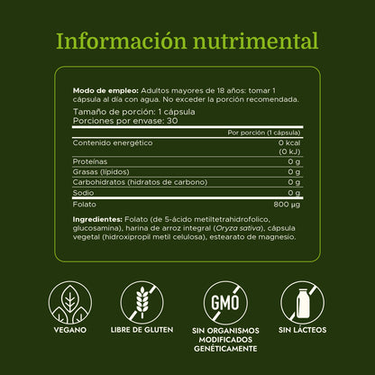 Swanson Folato (Ácido 5-Metiltetrahidrofólico) 800 mcg, 30 Cápsulas Veganas