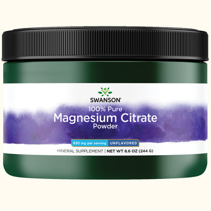 Swanson Suplemento Citrato de magnesio en polvo 100 % puro (sin sabor), 8.6 oz (244g)