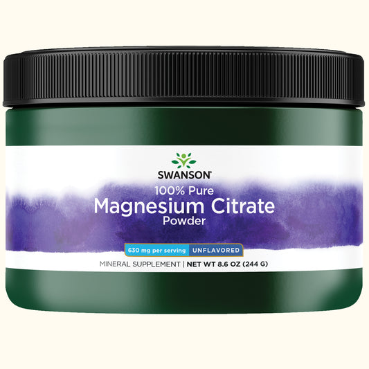 Swanson Suplemento Citrato de magnesio en polvo 100 % puro (sin sabor), 8.6 oz (244g)
