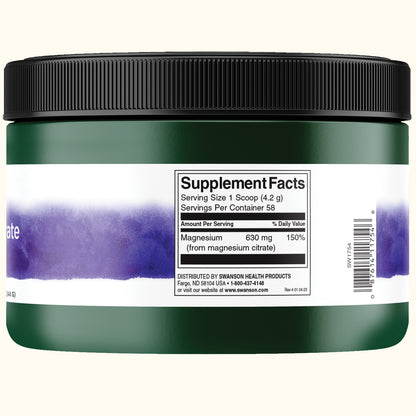 Swanson Suplemento Citrato de magnesio en polvo 100 % puro (sin sabor), 8.6 oz (244g)